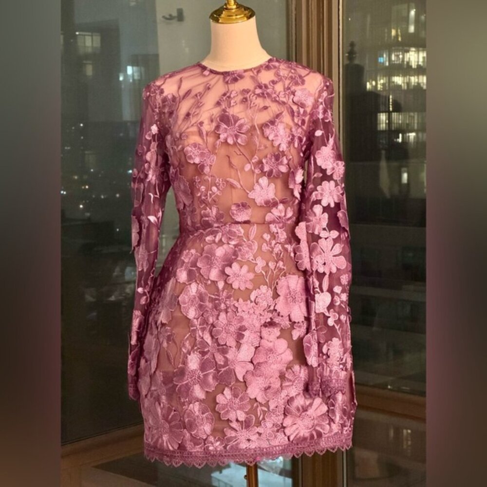 🆕 BRONX & BANCO 🧿 NWOT Bouquet Maraya Long Sleeve Mini Dress, Lilac Sz M US 6 - Picture 9 of 16